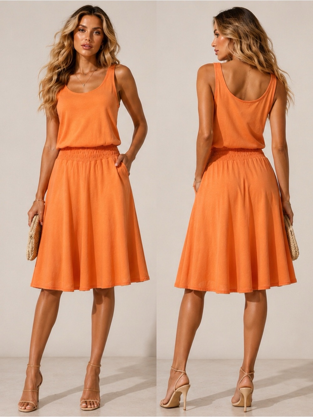 Vintage MICHELE LAMY Coral Orange Cotton Rayon Midi Dress Made USA Rick Owens M